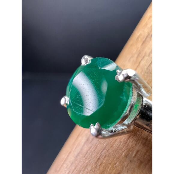 Green onyx sterling silver solitaire ring size 9 - Picture 6 of 15